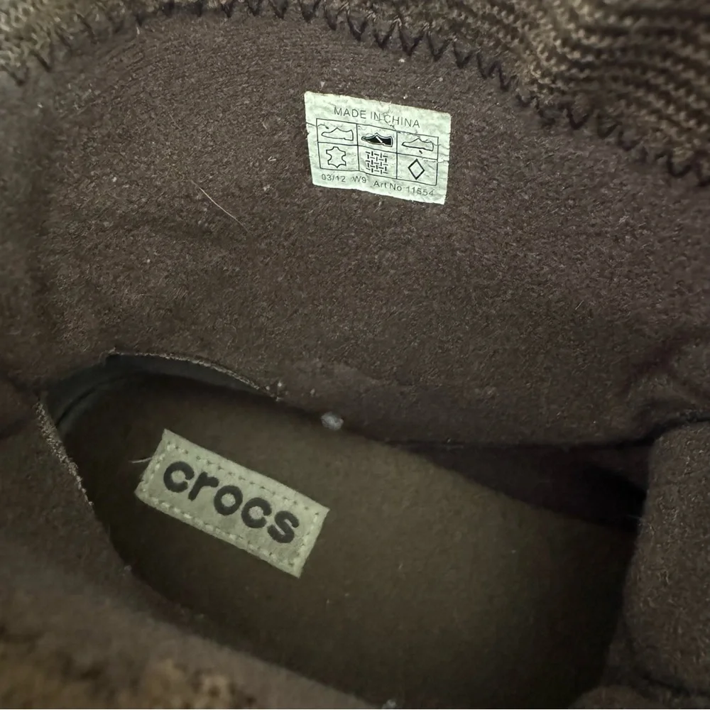 Womens Crocs 11554 Cobbler Brown Leather Suede Fold Over Ankle Boots Size 9 - Picture 6 of 7